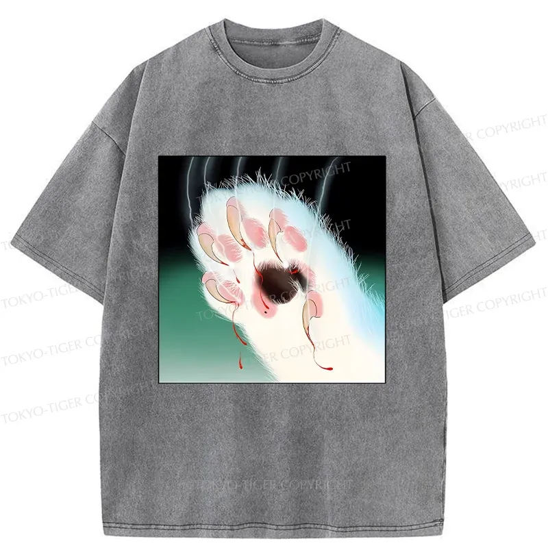 Tokyo-Tiger Ukiyoe Cat Paw Washed T-Shirt