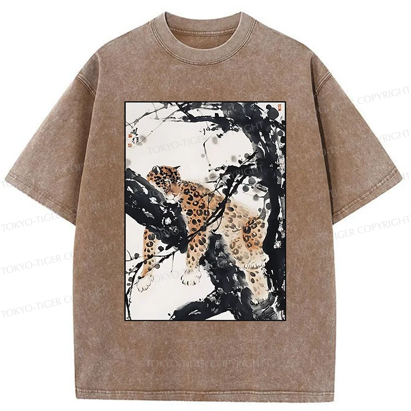 Tokyo-Tiger Ink Painting Of Leopard Washed T-Shirt