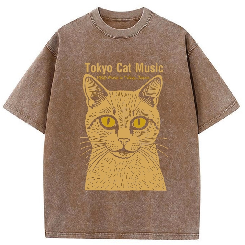 Tokyo-Tiger Tokyo Cat Music Washed T-Shirt