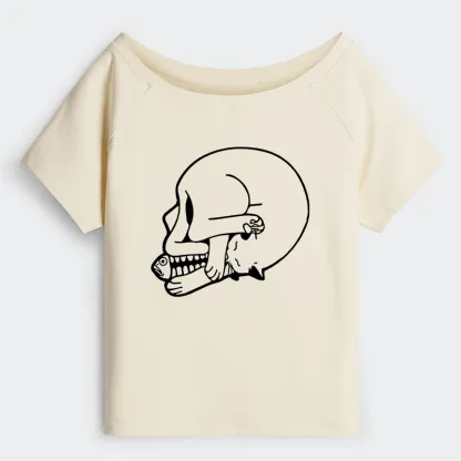 Tokyo-Tiger Funny Cat Eating Fish Off Shoulder T-Shirt