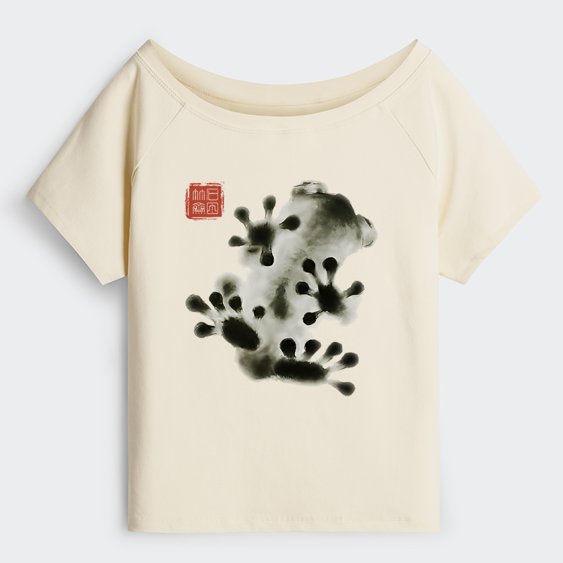 Tokyo-Tiger Ink Painting Frog Off Shoulder T-Shirt
