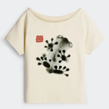 Tokyo-Tiger Ink Painting Frog Off Shoulder T-Shirt