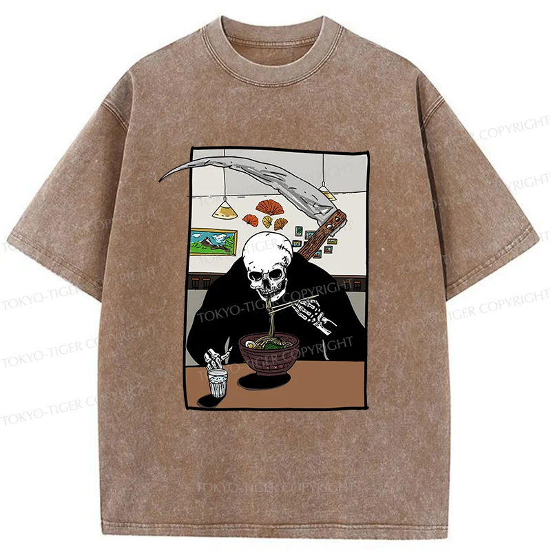 Tokyo-Tiger Death Eats Ramen Washed T-Shirt