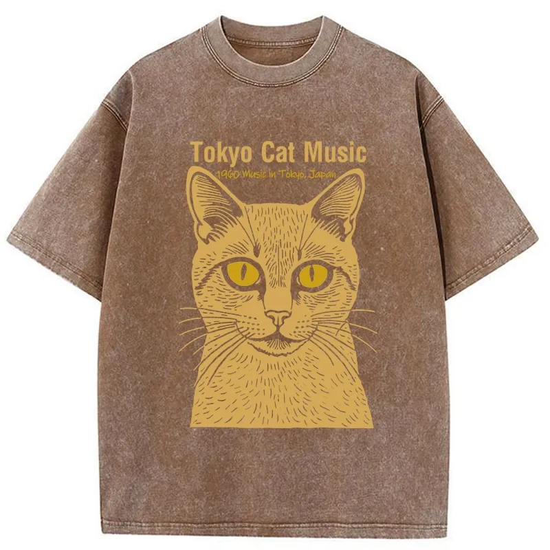 Tokyo-Tiger Tokyo Cat Music Washed T-Shirt