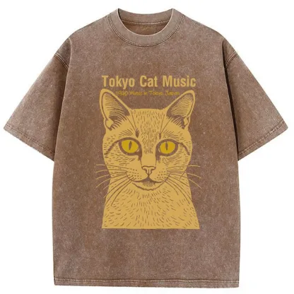 Tokyo-Tiger Tokyo Cat Music Washed T-Shirt