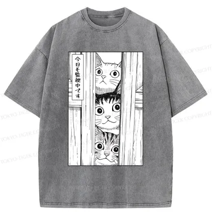 Tokyo-Tiger Three Cats Watching You Washed T-Shirt