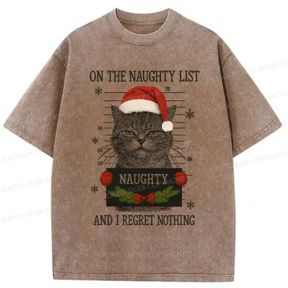 Tokyo-Tiger Christmas Naughty Cat Washed T-Shirt