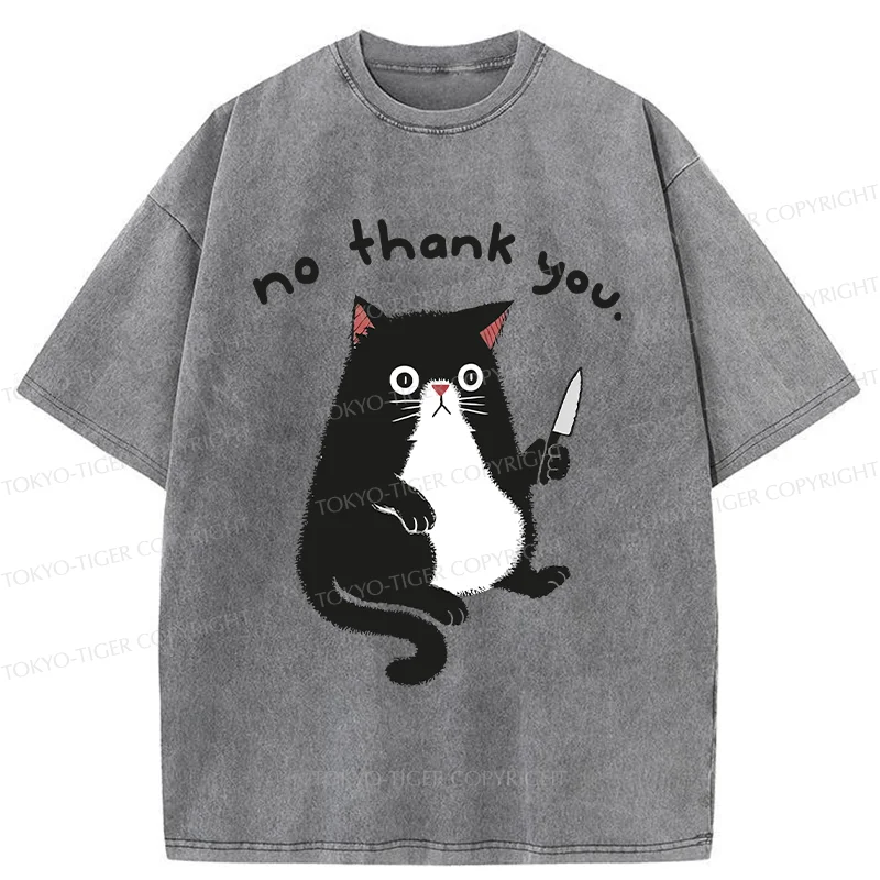 Tokyo-Tiger Tuxedo Cat Holding A Knife Washed T-Shirt