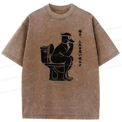 Tokyo-Tiger The Thinker On The Toilet Washed T-Shirt