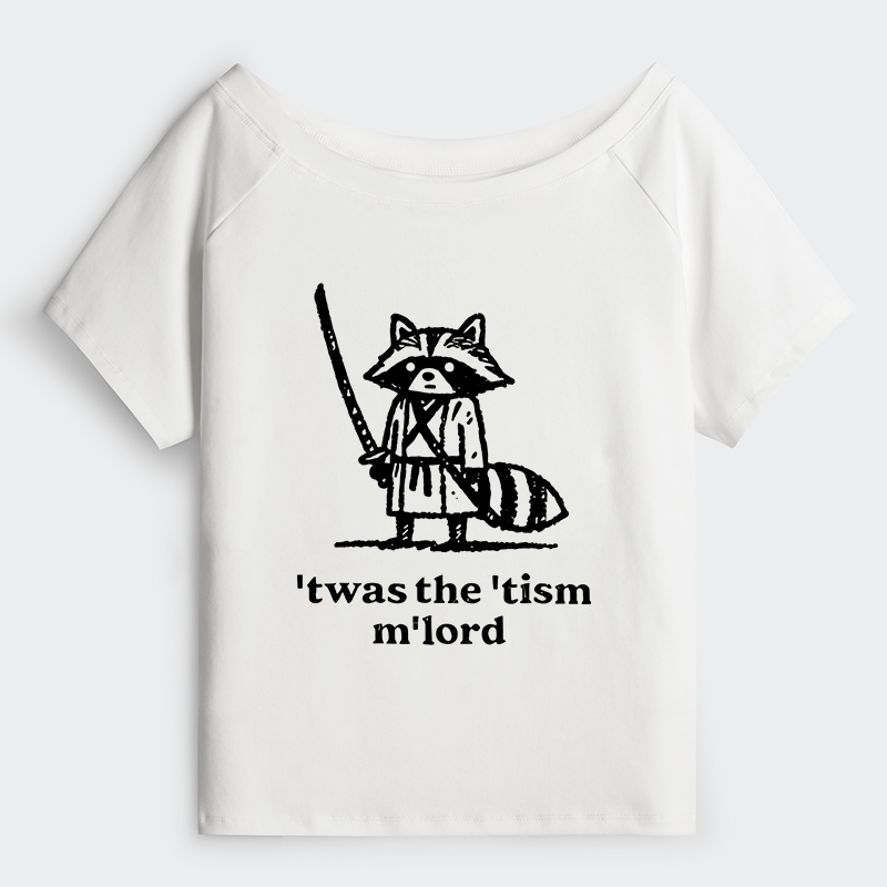 Tokyo-Tiger Focused Samurai Raccoon Off Shoulder T-Shirt
