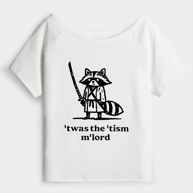 Tokyo-Tiger Focused Samurai Raccoon Off Shoulder T-Shirt