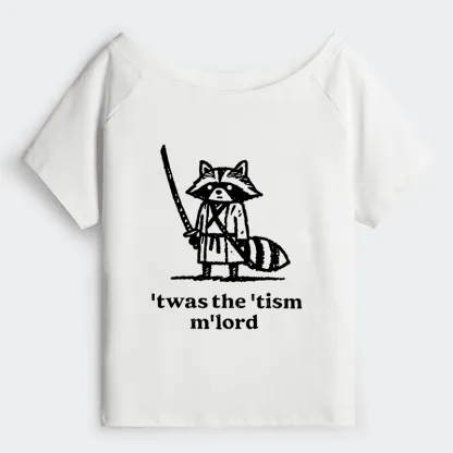 Tokyo-Tiger Focused Samurai Raccoon Off Shoulder T-Shirt