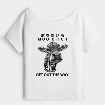 Tokyo-Tiger Funny Cow Off Shoulder T-Shirt