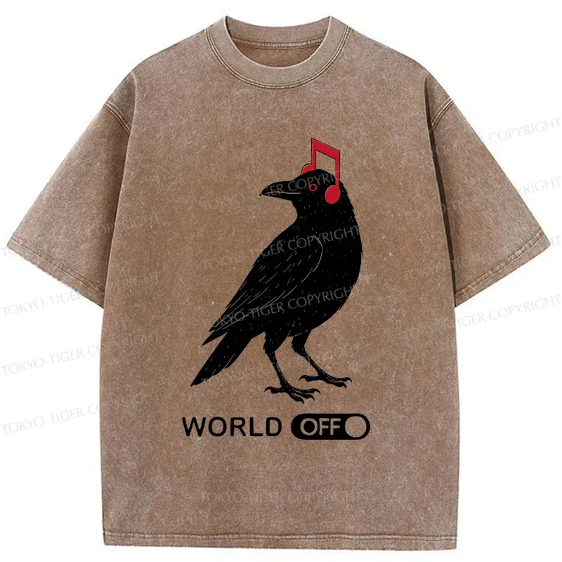 Tokyo-Tiger Crow Listening To Music Washed T-Shirt