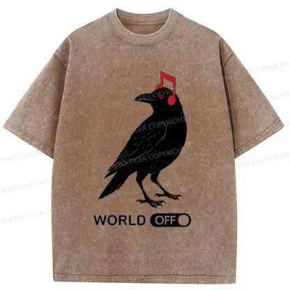 Tokyo-Tiger Crow Listening To Music Washed T-Shirt