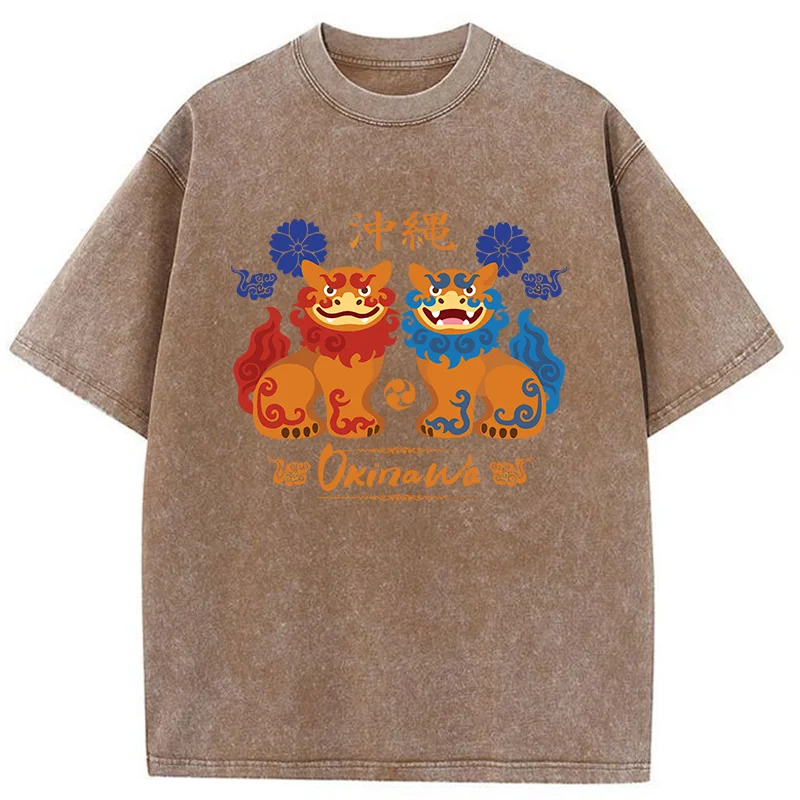 Tokyo-Tiger Okinawa Characteristic Stone Lion Washed T-Shirt