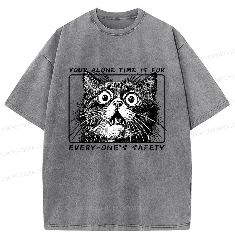 Tokyo-Tiger Cat Alone Meme Washed T-Shirt