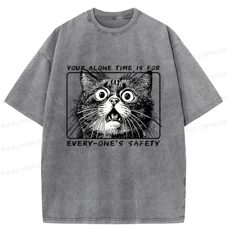 Tokyo-Tiger Cat Alone Meme Washed T-Shirt Sale