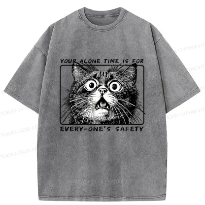 Tokyo-Tiger Cat Alone Meme Washed T-Shirt