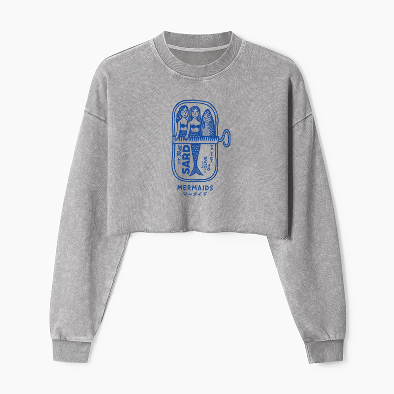 Tokyo-Tiger Mermaid Can Washed Crop Sweatshirt