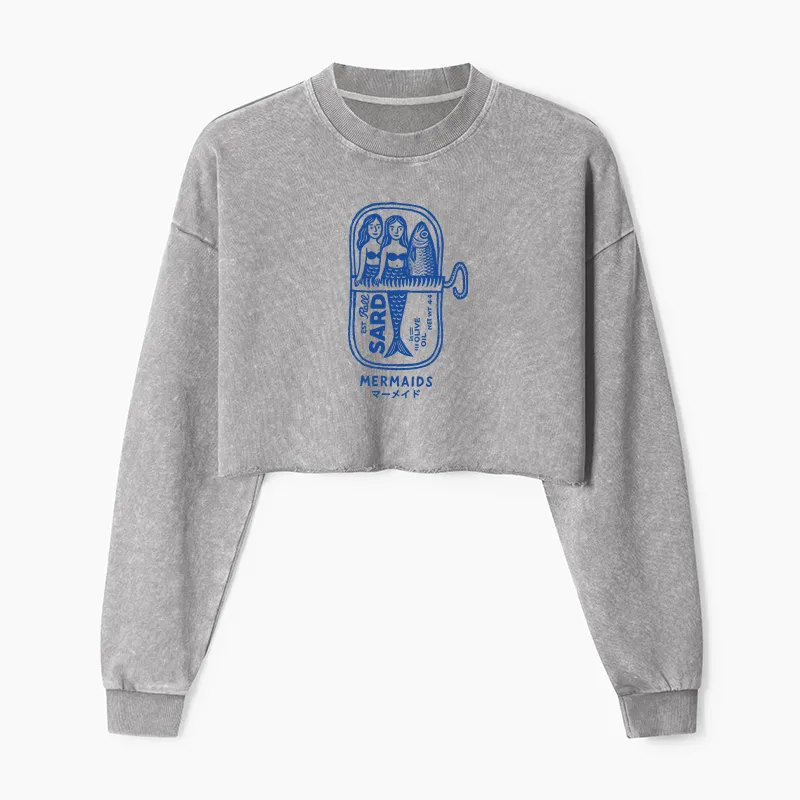Tokyo-Tiger Mermaid Can Washed Crop Sweatshirt