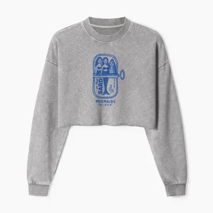 Tokyo-Tiger Mermaid Can Washed Crop Sweatshirt