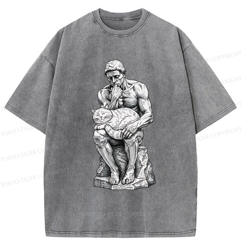 Tokyo-Tiger Thinker Pets The Cat Washed T-Shirt