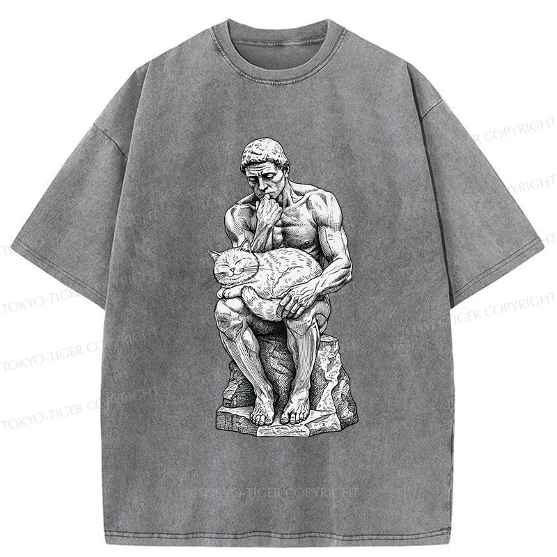 Tokyo-Tiger Thinker Pets The Cat Washed T-Shirt