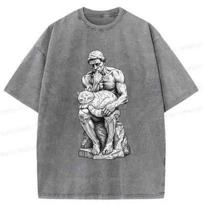 Tokyo-Tiger Thinker Pets The Cat Washed T-Shirt