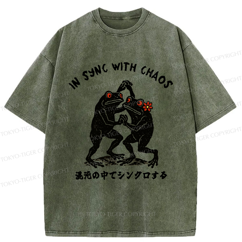 Tokyo-Tiger Dancing Frogs:In Sync With Chaos Washed T-Shirt