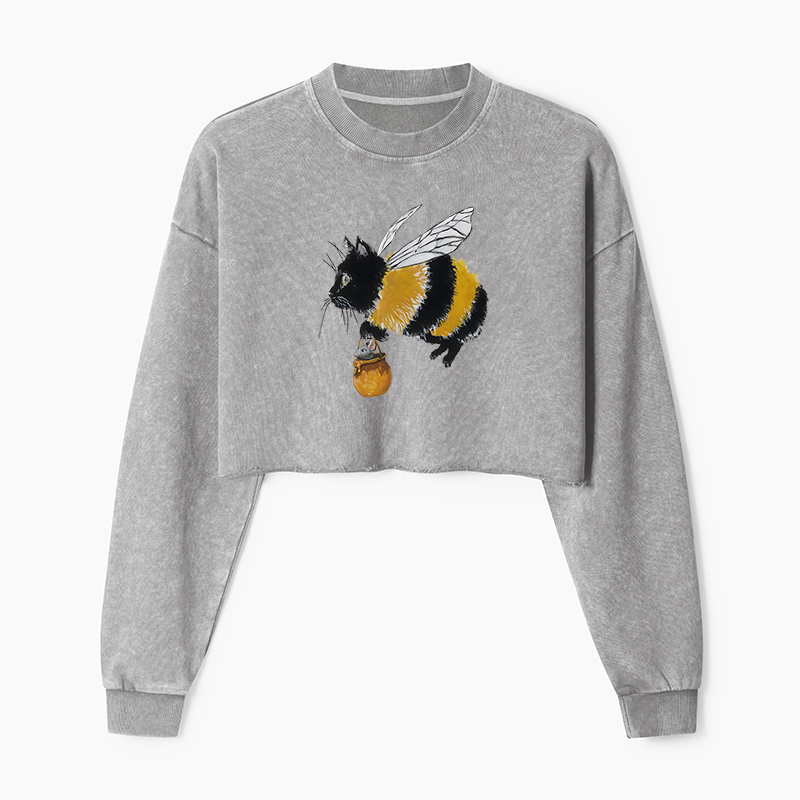 Tokyo-Tiger Catbee Funny Washed Crop Sweatshirt