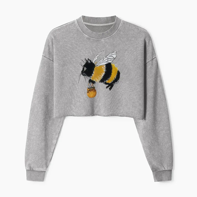 Tokyo-Tiger Catbee Funny Washed Crop Sweatshirt