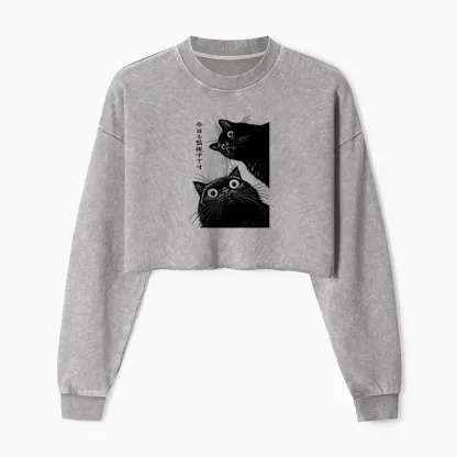 Tokyo-Tiger The Cat Is Watching Today Washed Crop Sweatshirt