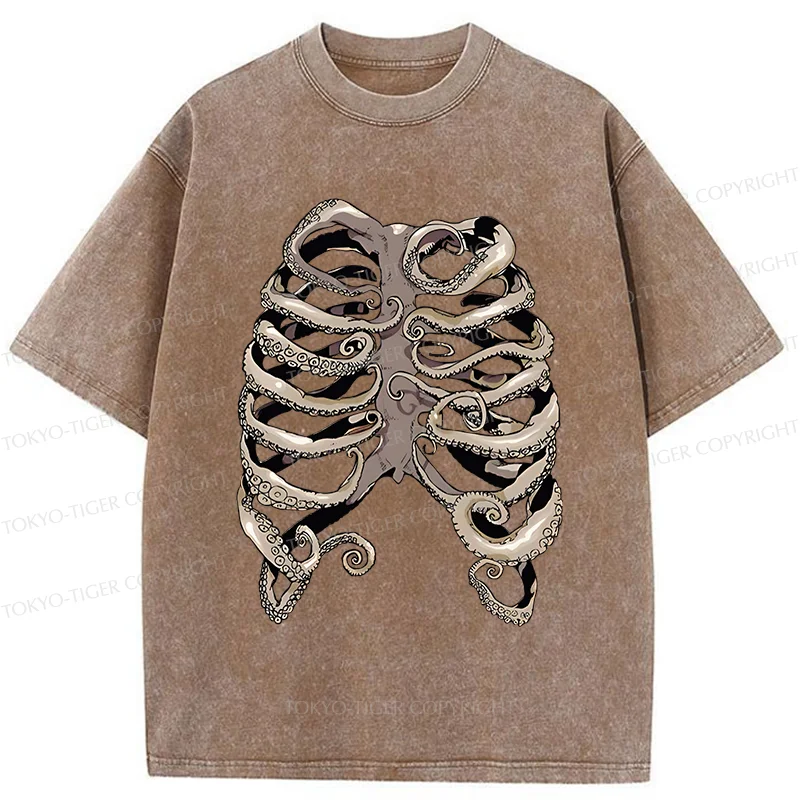 Tokyo-Tiger Octopus Skeleton Washed T-Shirt