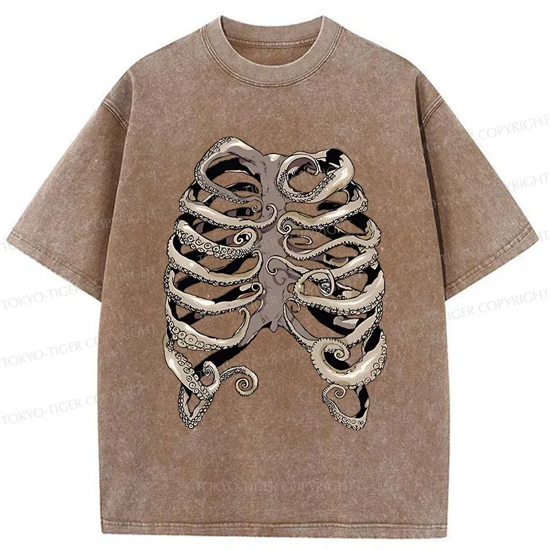 Tokyo-Tiger Octopus Skeleton Washed T-Shirt