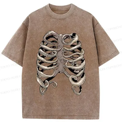 Tokyo-Tiger Octopus Skeleton Washed T-Shirt