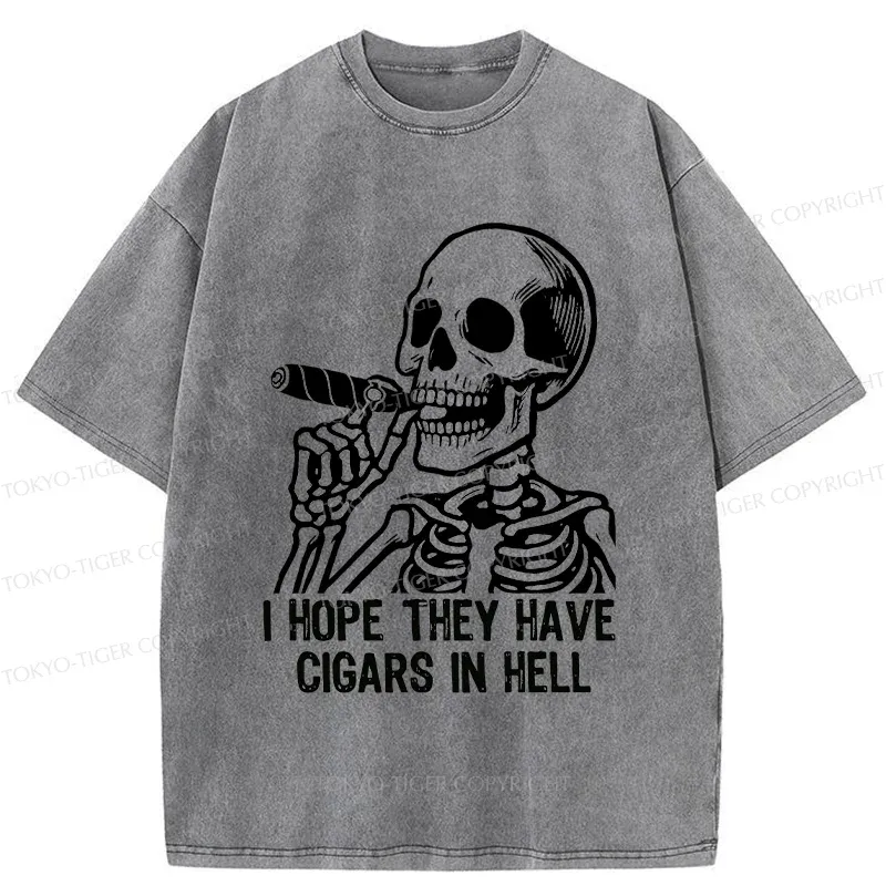 Tokyo-Tiger Skeleton Smoking A Cigar Washed T-Shirt