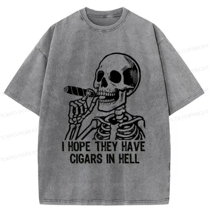 Tokyo-Tiger Skeleton Smoking A Cigar Washed T-Shirt