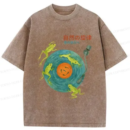 Tokyo-Tiger Frog Art Record Washed T-Shirt