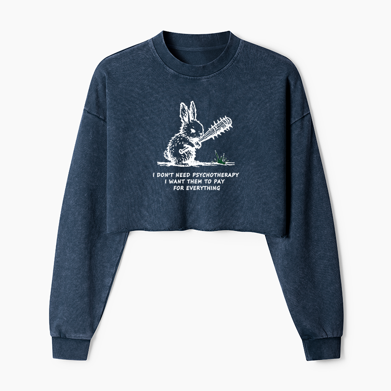 Tokyo-Tiger Violent Rabbit Funny Washed Crop Sweatshirt
