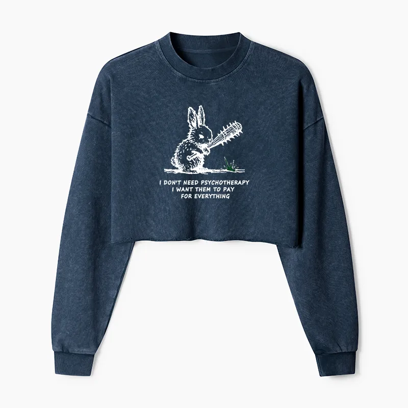 Tokyo-Tiger Violent Rabbit Funny Washed Crop Sweatshirt