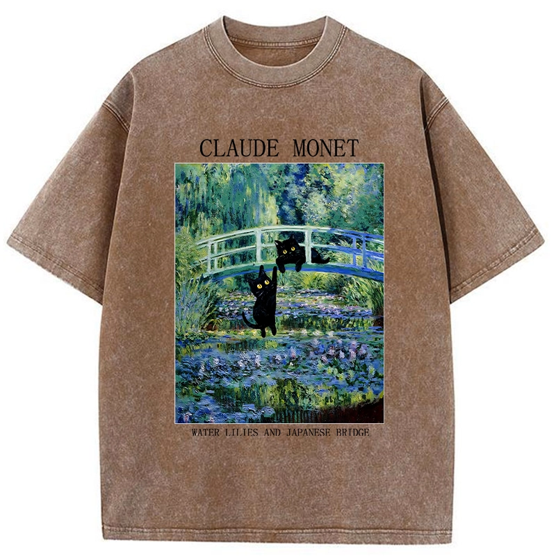 Tokyo-Tiger Water Lilies And Japanese Bridge Washed T-Shirt