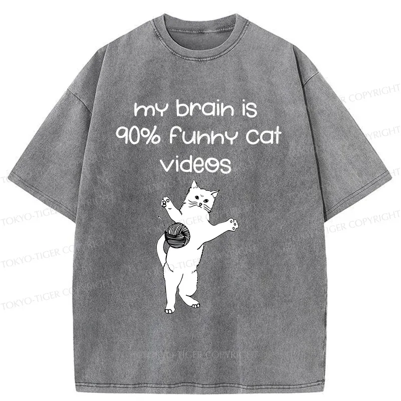 Tokyo-Tiger Funny Cat Videos Washed T-Shirt