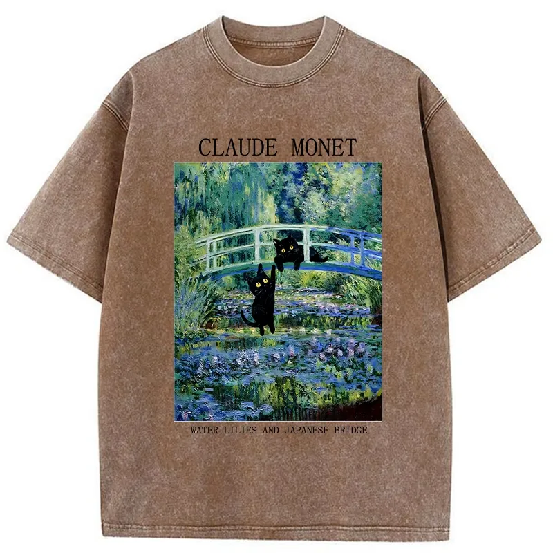 Tokyo-Tiger Water Lilies And Japanese Bridge Washed T-Shirt