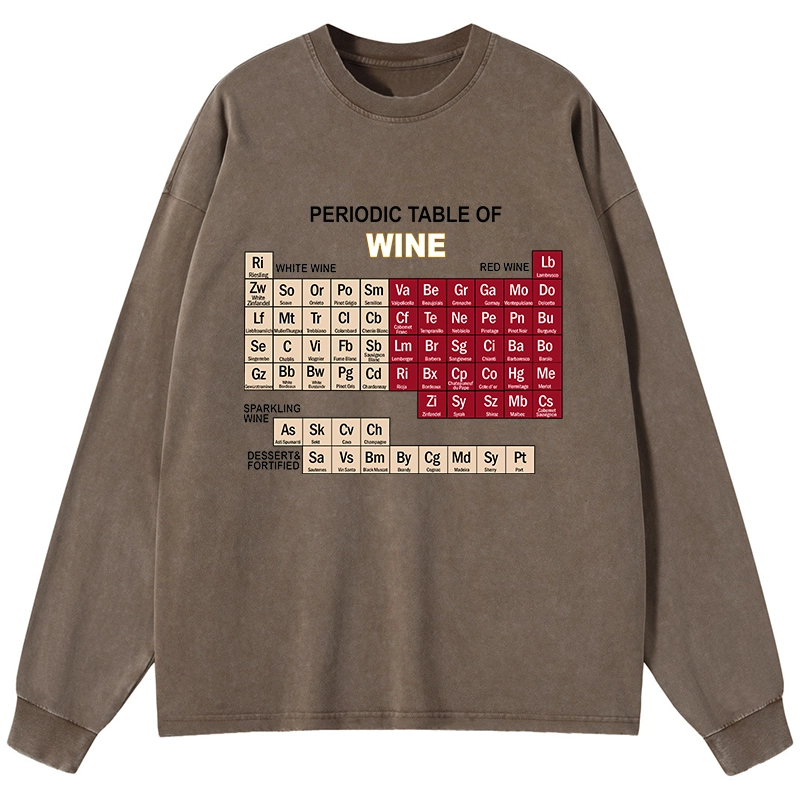 Tokyo-Tiger Table of Elements of Wine Washed Long Sleeve T-Shirt