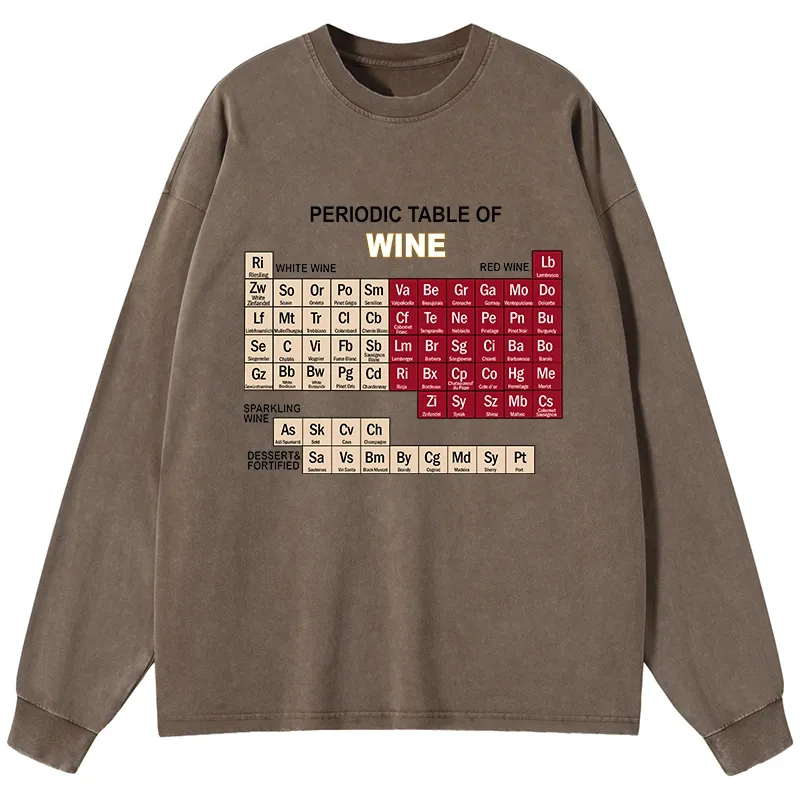 Tokyo-Tiger Table of Elements of Wine Washed Long Sleeve T-Shirt