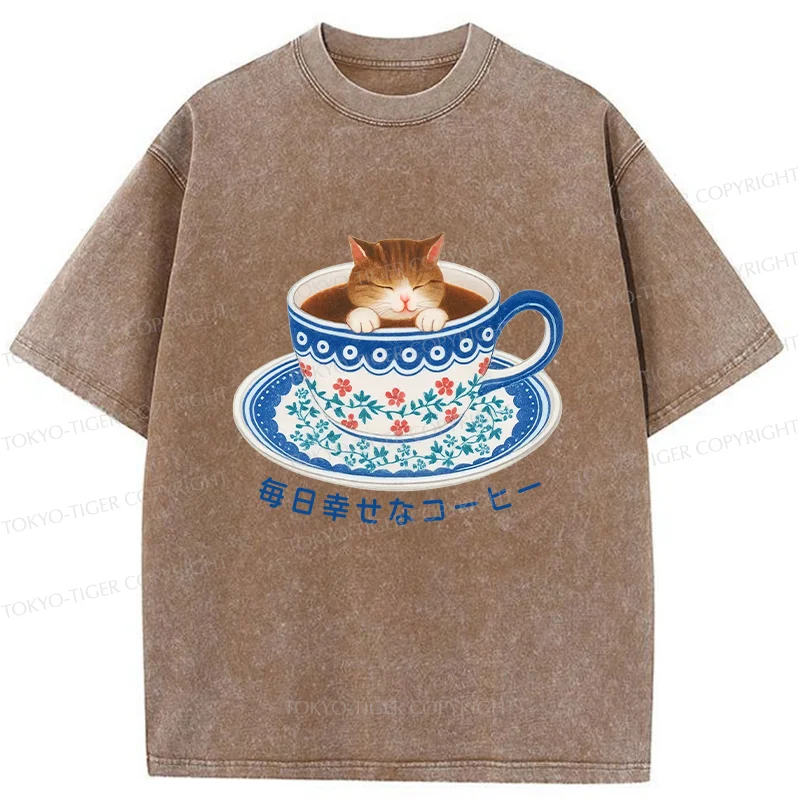 Tokyo-Tiger Cat Tea Washed T-Shirt