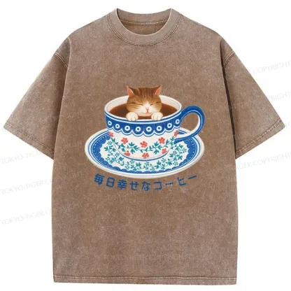 Tokyo-Tiger Cat Tea Washed T-Shirt