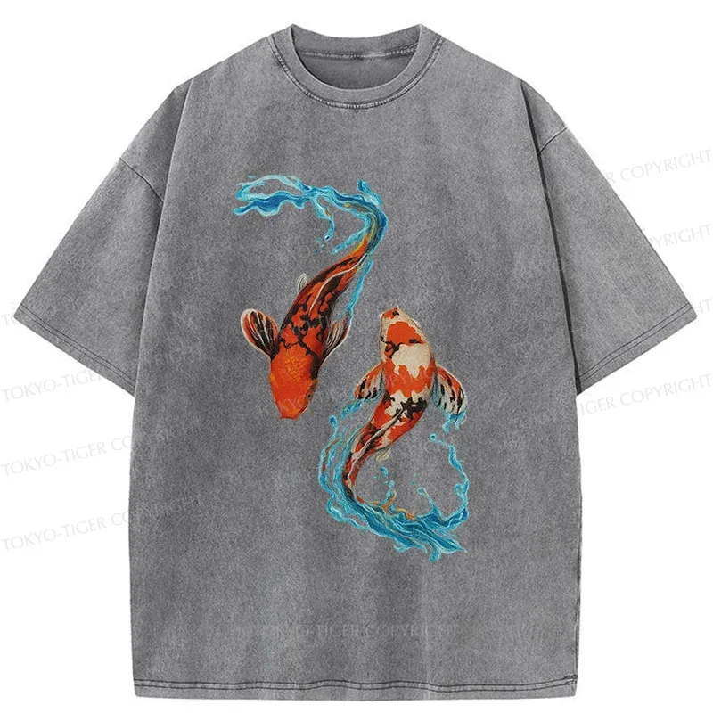 Tokyo-Tiger Red Koi Japanese Washed T-Shirt Sale