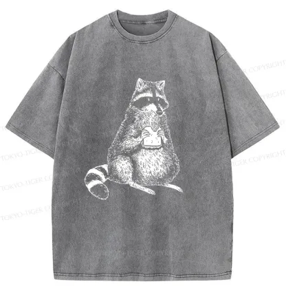 Tokyo-Tiger Raccoon Eating Bread Washed T-Shirt